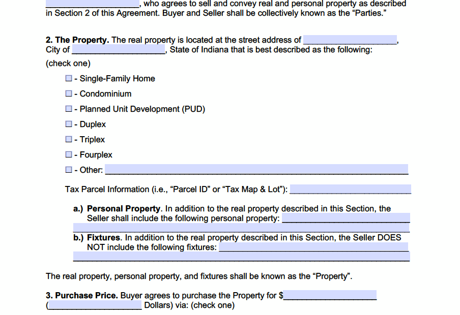 Free Indiana Real Estate Purchase Agreement Template PDF Word