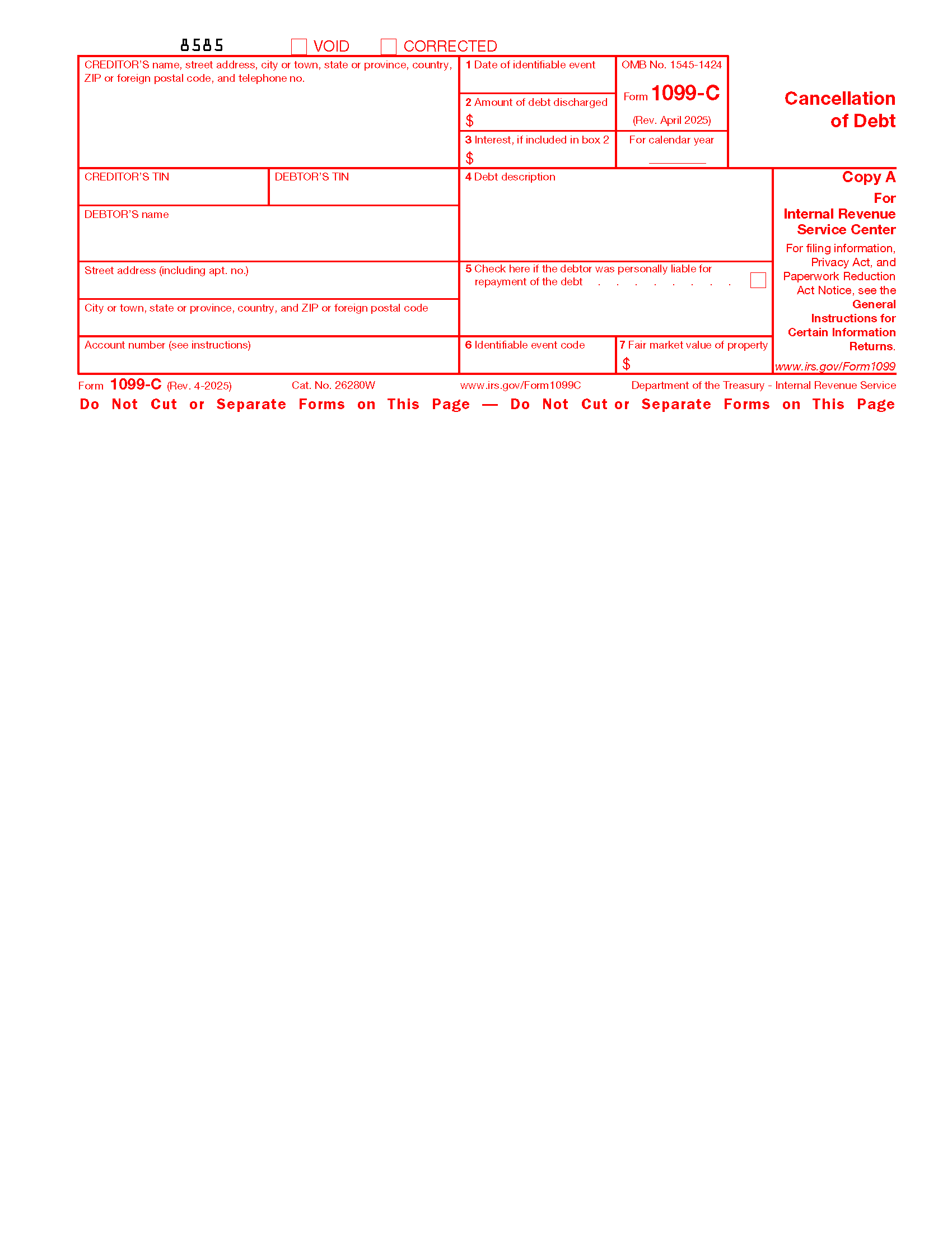 Free IRS 1099 C Form PDF EForms