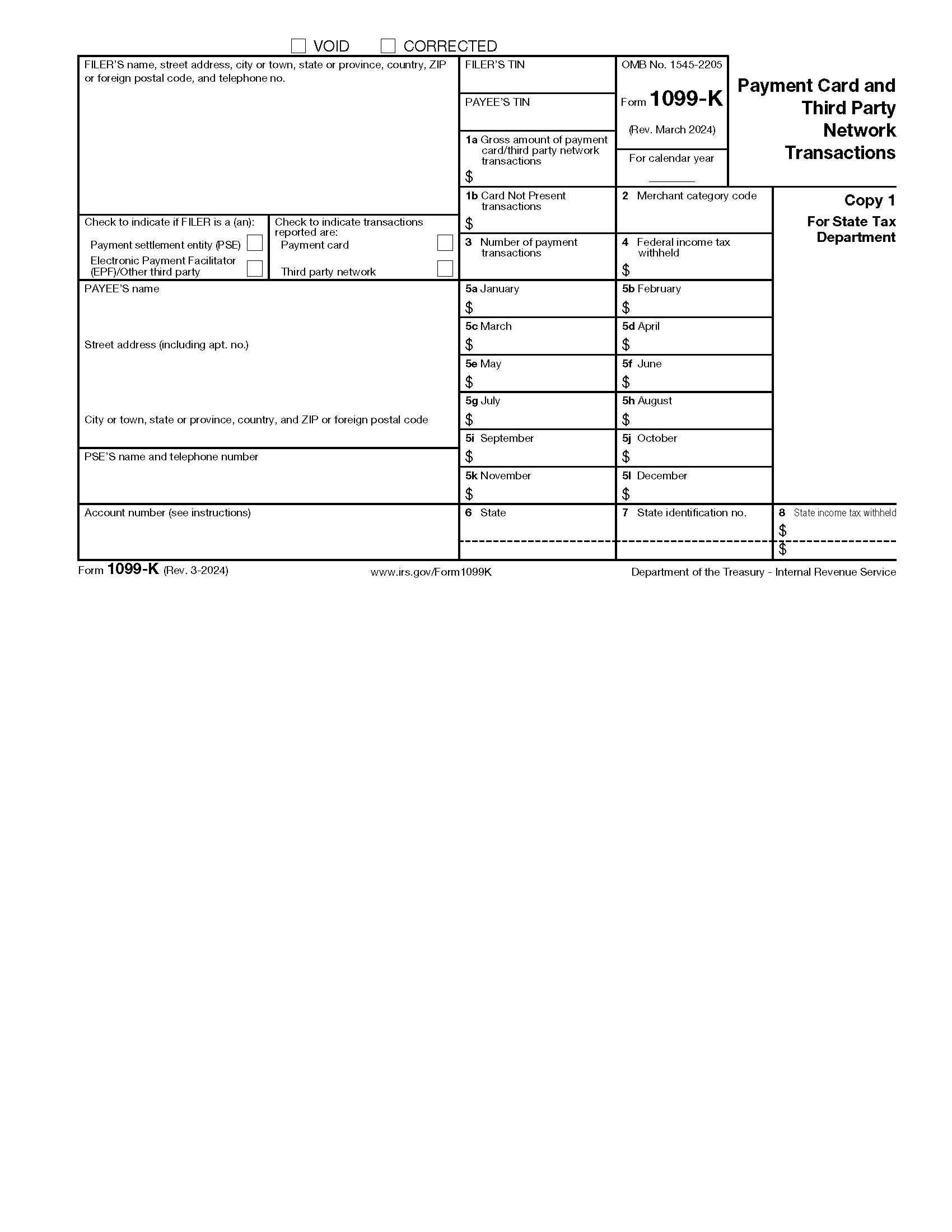 Free IRS 1099 K Form PDF EForms
