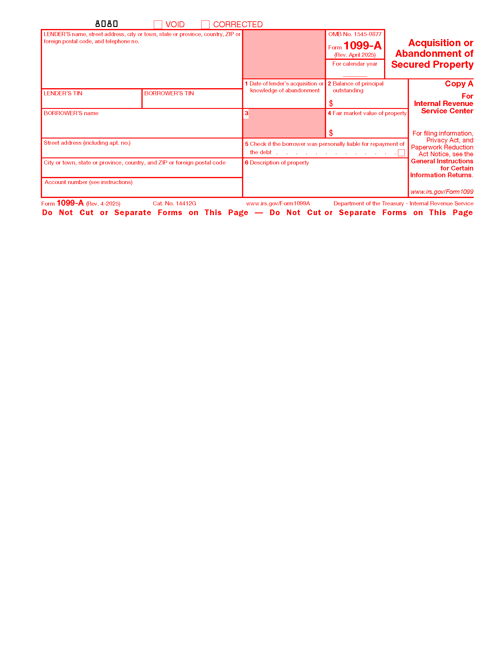 Free IRS Form 1099 A PDF EForms