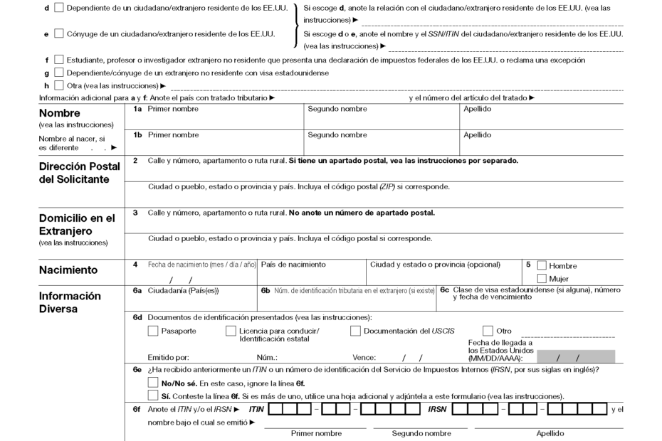 Free IRS Form W7 ITIN Application PDF EForms