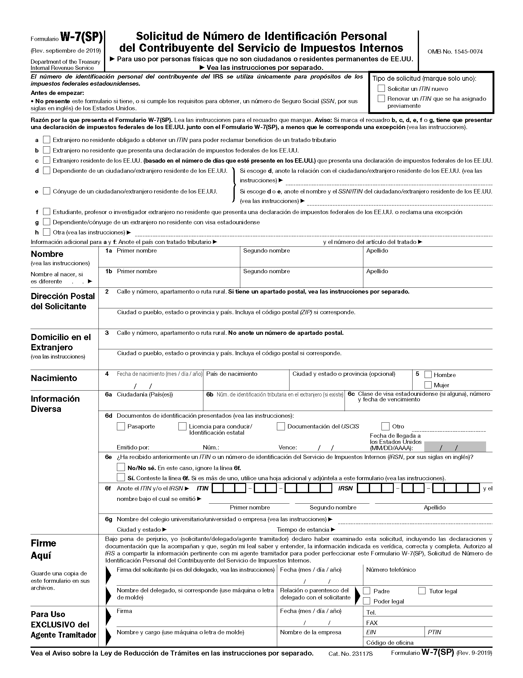 Free IRS Form W7 ITIN Application PDF EForms