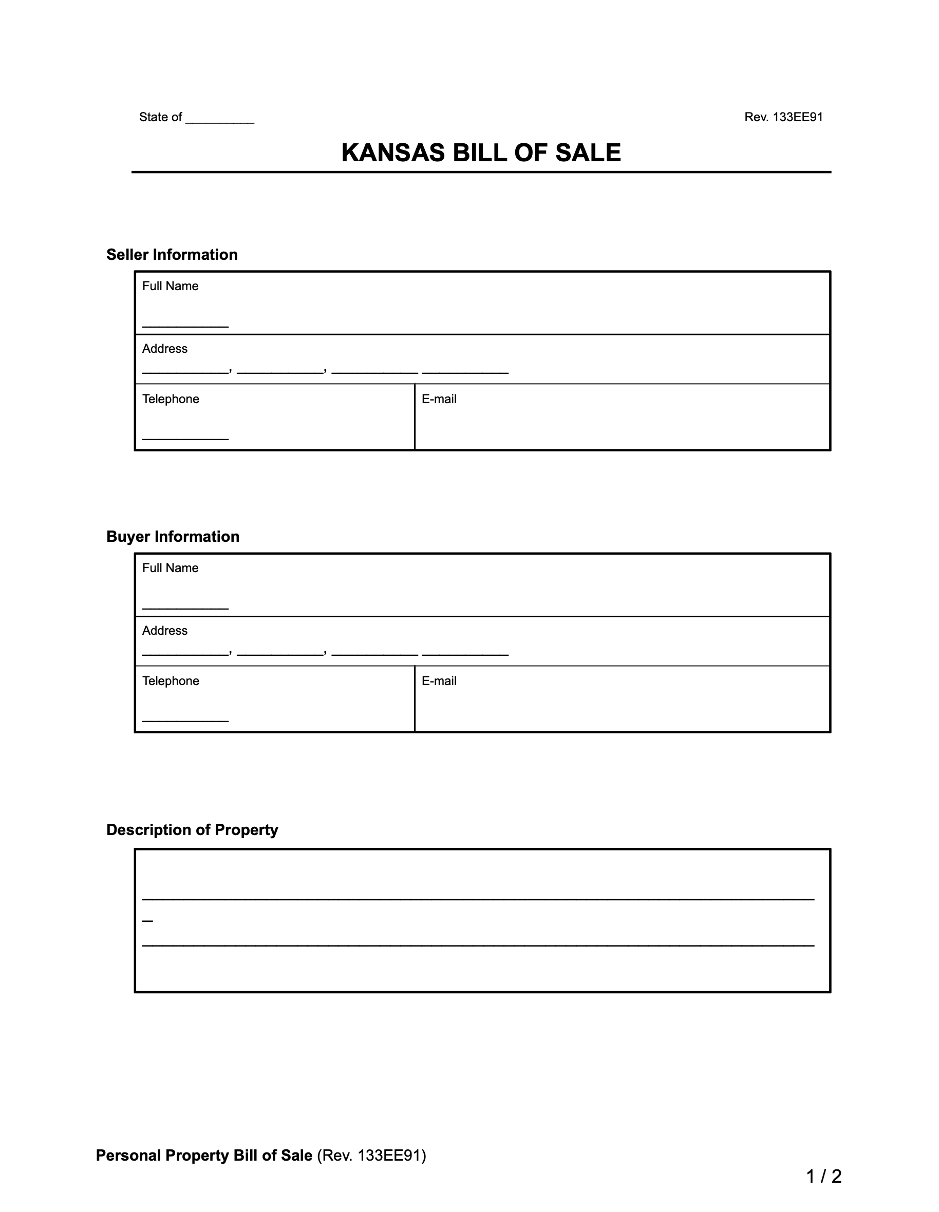 Free Kansas Bill Of Sale Forms PDF U0026 Word Legal Templates