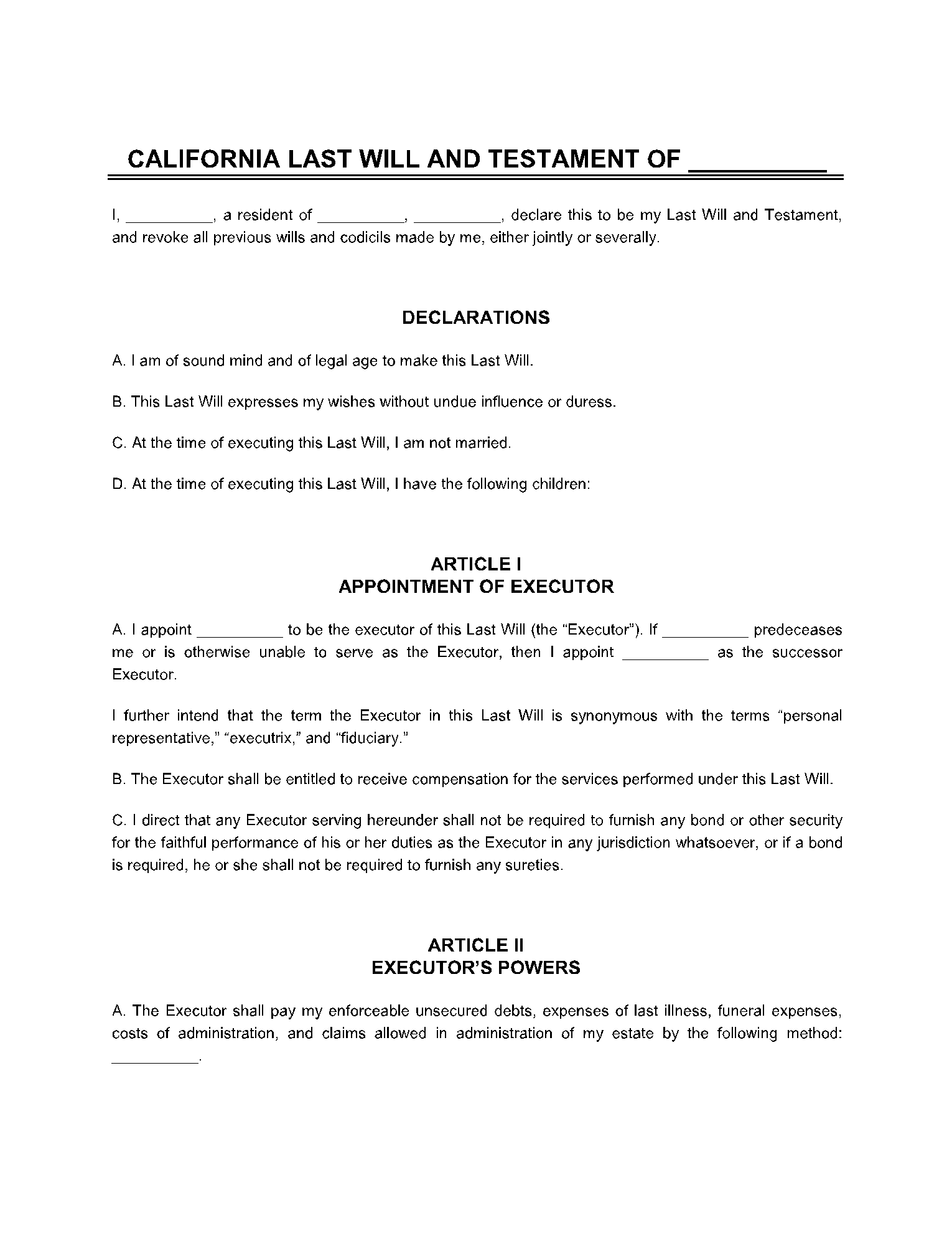 Free Last Will And Testament Template PDF Form CocoDoc