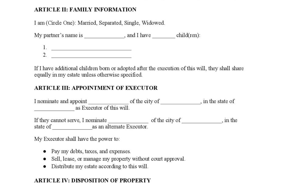 Free Last Will And Testament Template PDF U0026 Word
