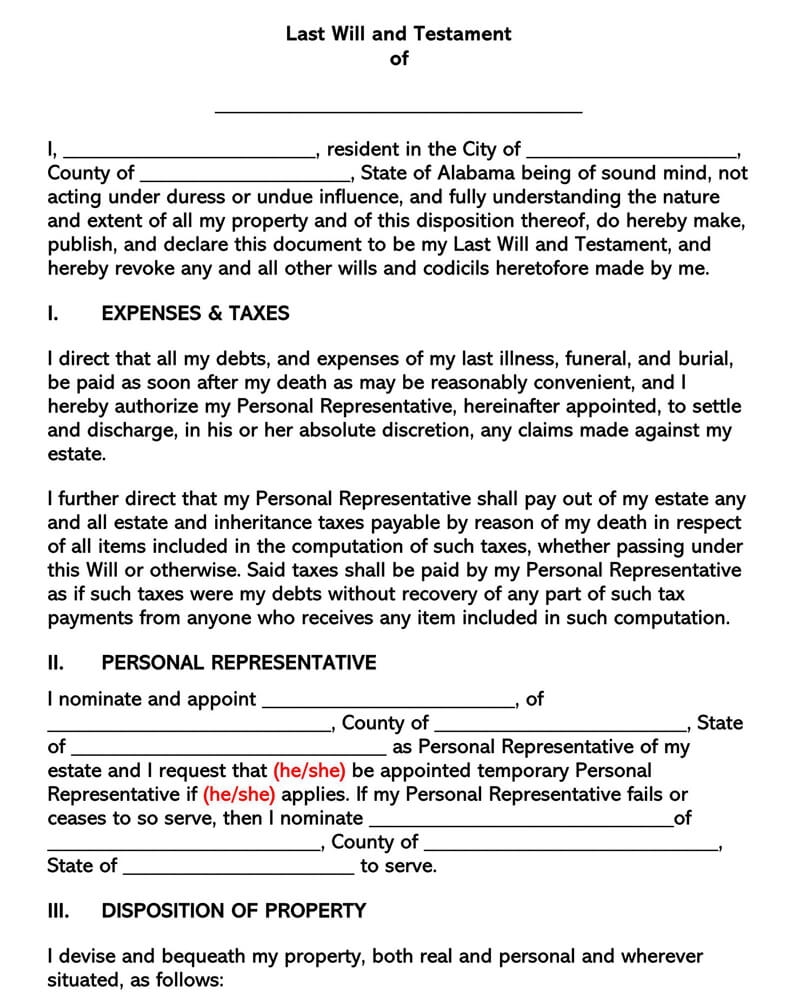 Free Last Will And Testament Templates Forms Word PDF