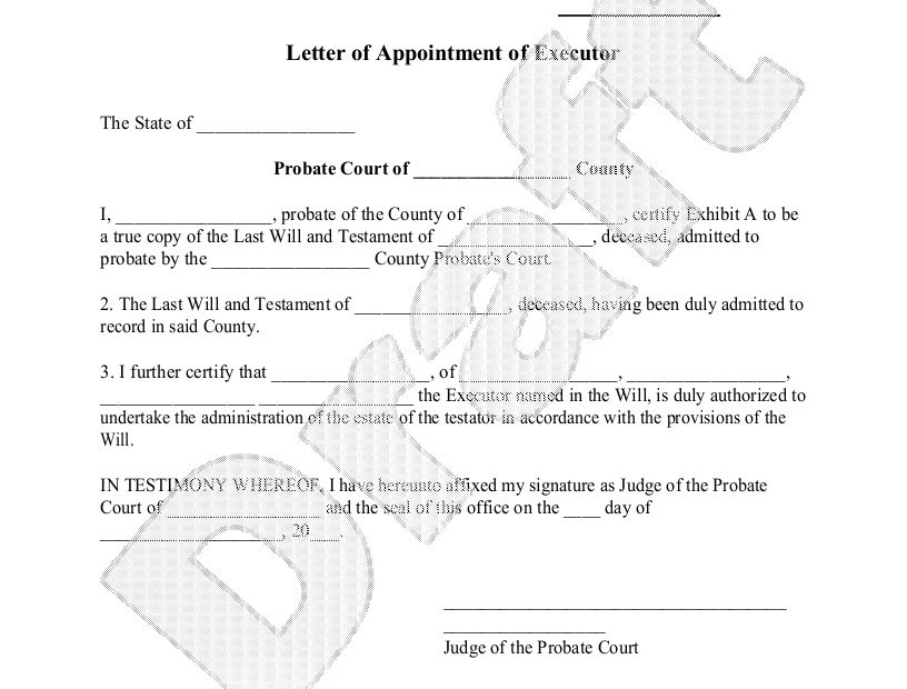 Free Letter Of Appointment Of Executor Free To Print Save U0026 Download