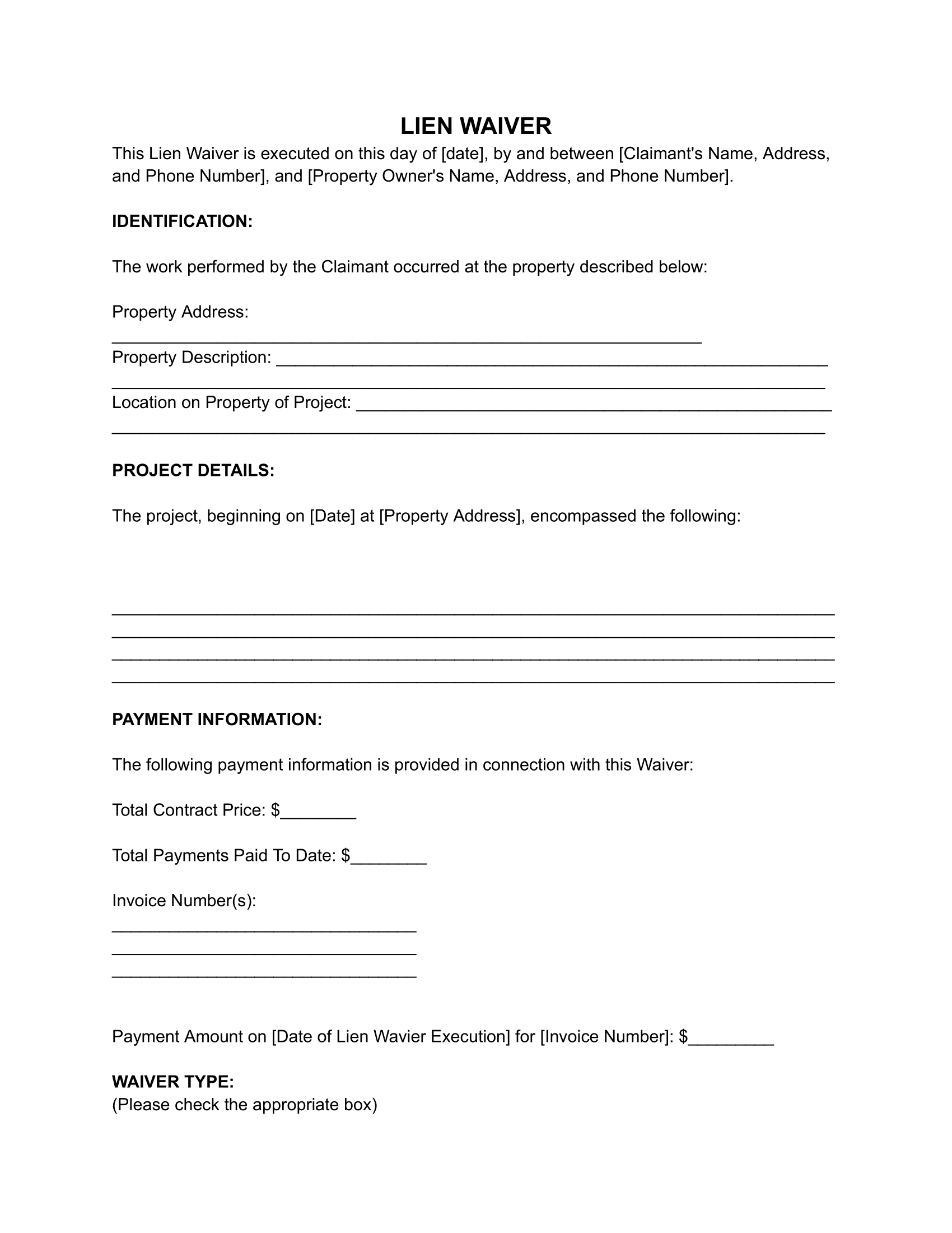 Free Lien Waiver Form PDF U0026 Word