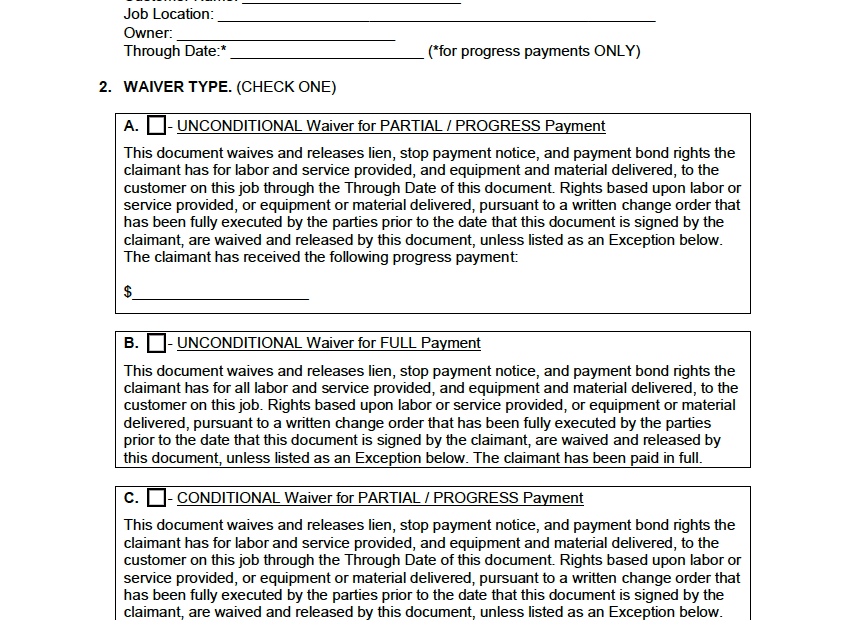 Free Lien Waiver Forms PDF Word