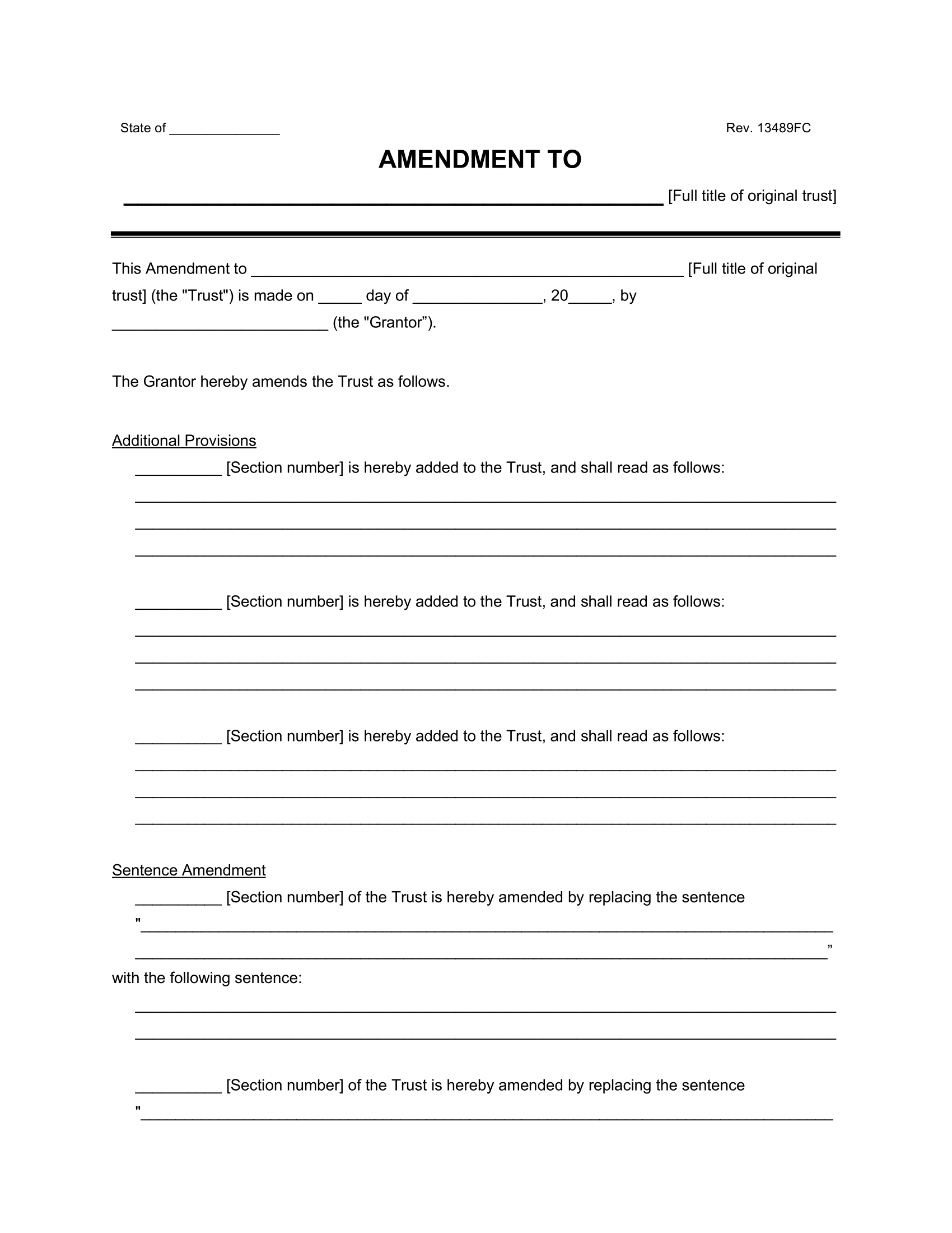 Free Living Trust Amendment Form PDF U0026 Word