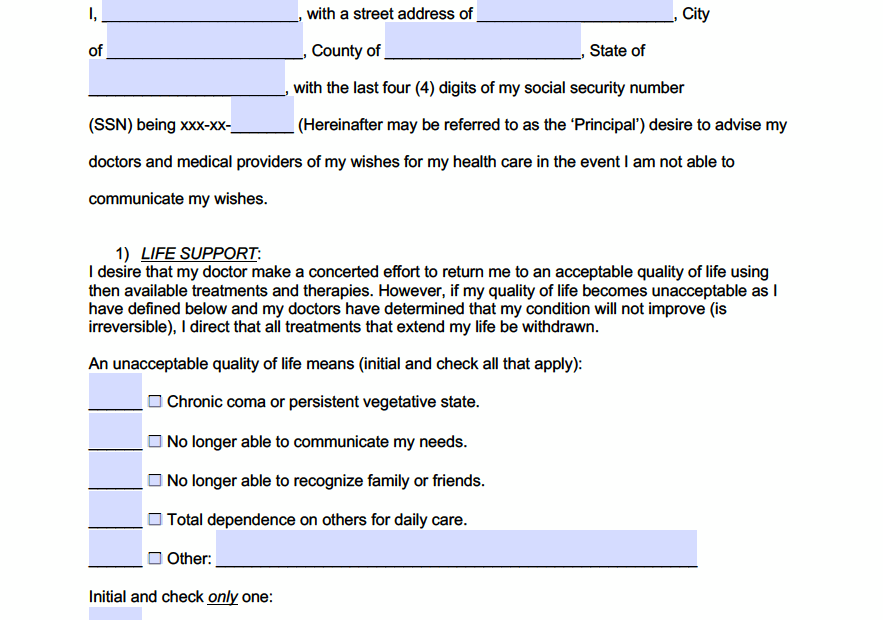 Free Living Will Forms PDF Word