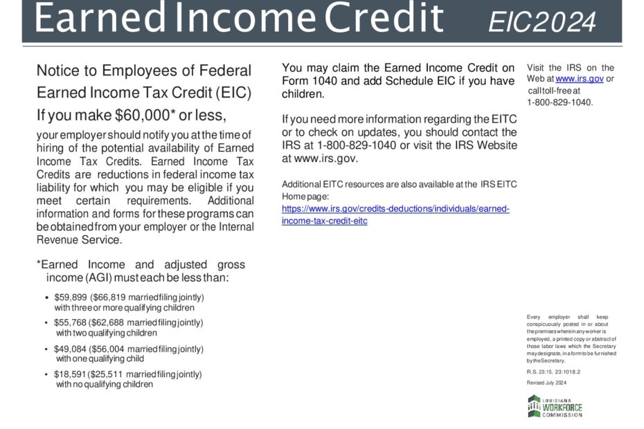 Free Louisiana Louisiana EIC Labor Law Poster 2025