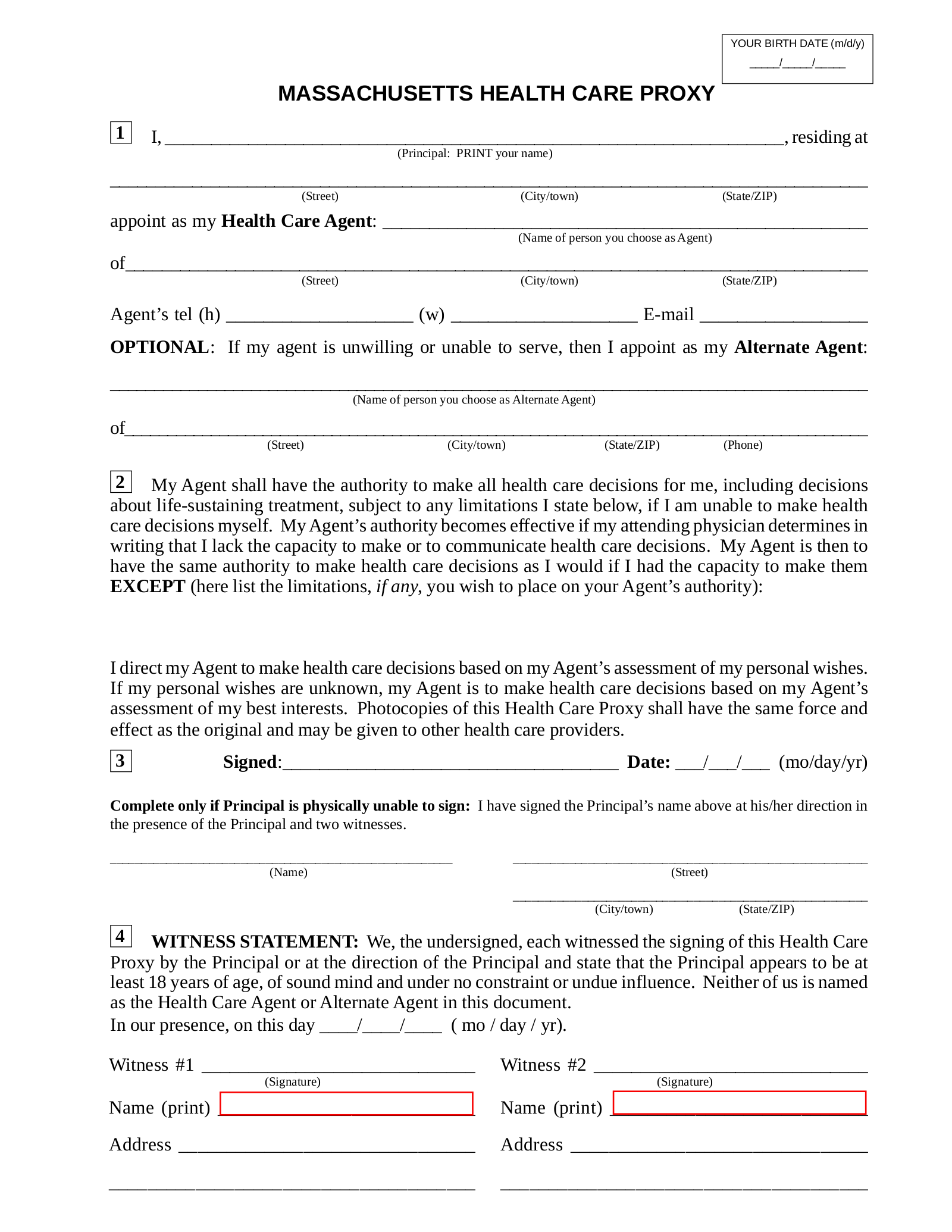 Free Massachusetts Health Care Proxy Medical POA Form PDF 