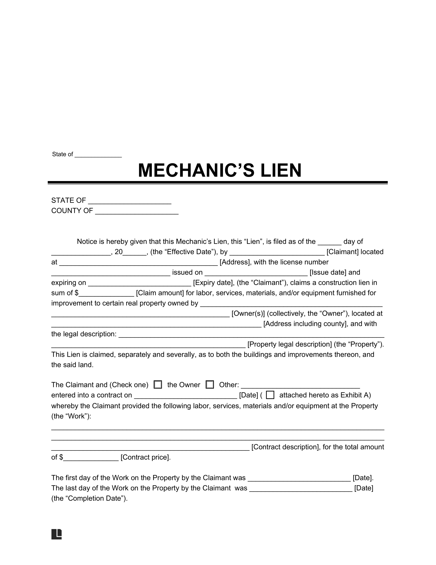 Free Mechanic s Lien Template PDF U0026 Word Free Mechanic s Lien Template PDF U0026 Word