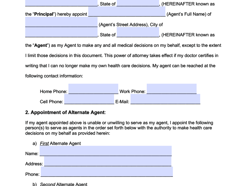 Free Medical Power Of Attorney Forms PDF Word