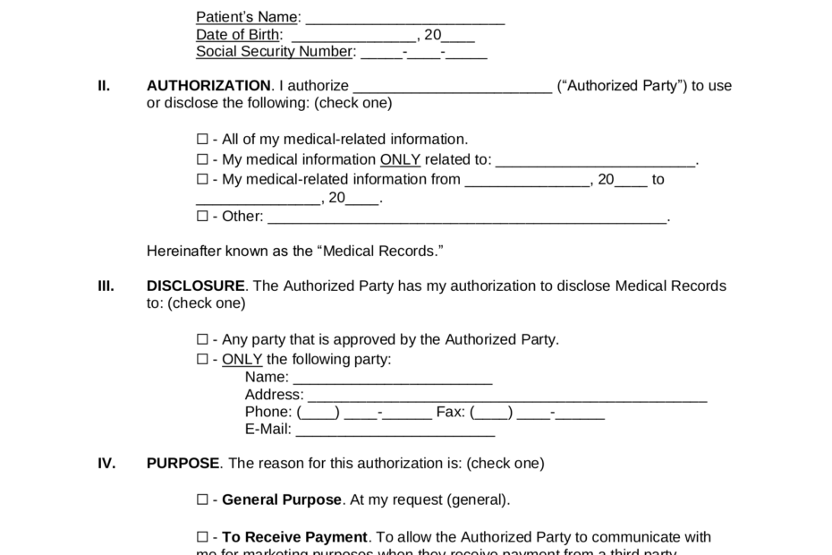 Free Medical Records Release Authorization Form Waiver HIPAA PDF Word EForms