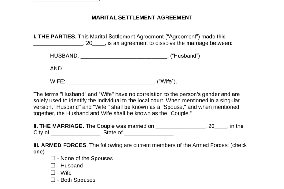 Free Michigan Marital Settlement Divorce Agreement PDF Word