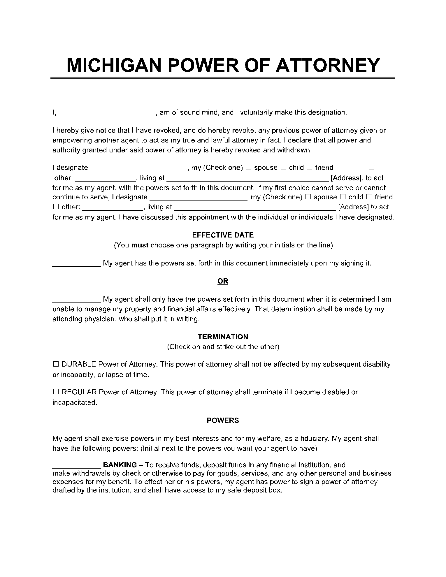 Free Michigan Power Of Attorney Forms PDF CocoSign