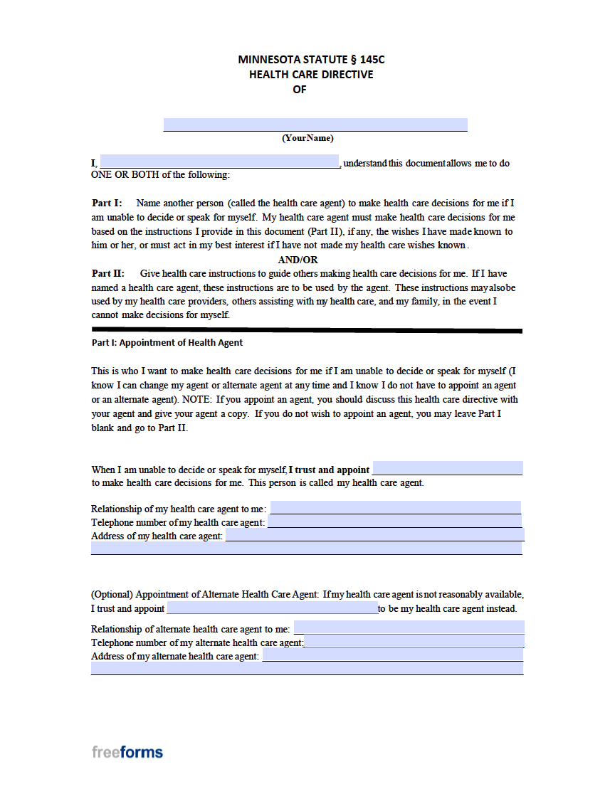 Free Minnesota Advance Directive Form Medical POA U0026 Living Will PDF