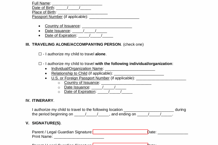 Free Minor Child Travel Consent Form PDF Word EForms