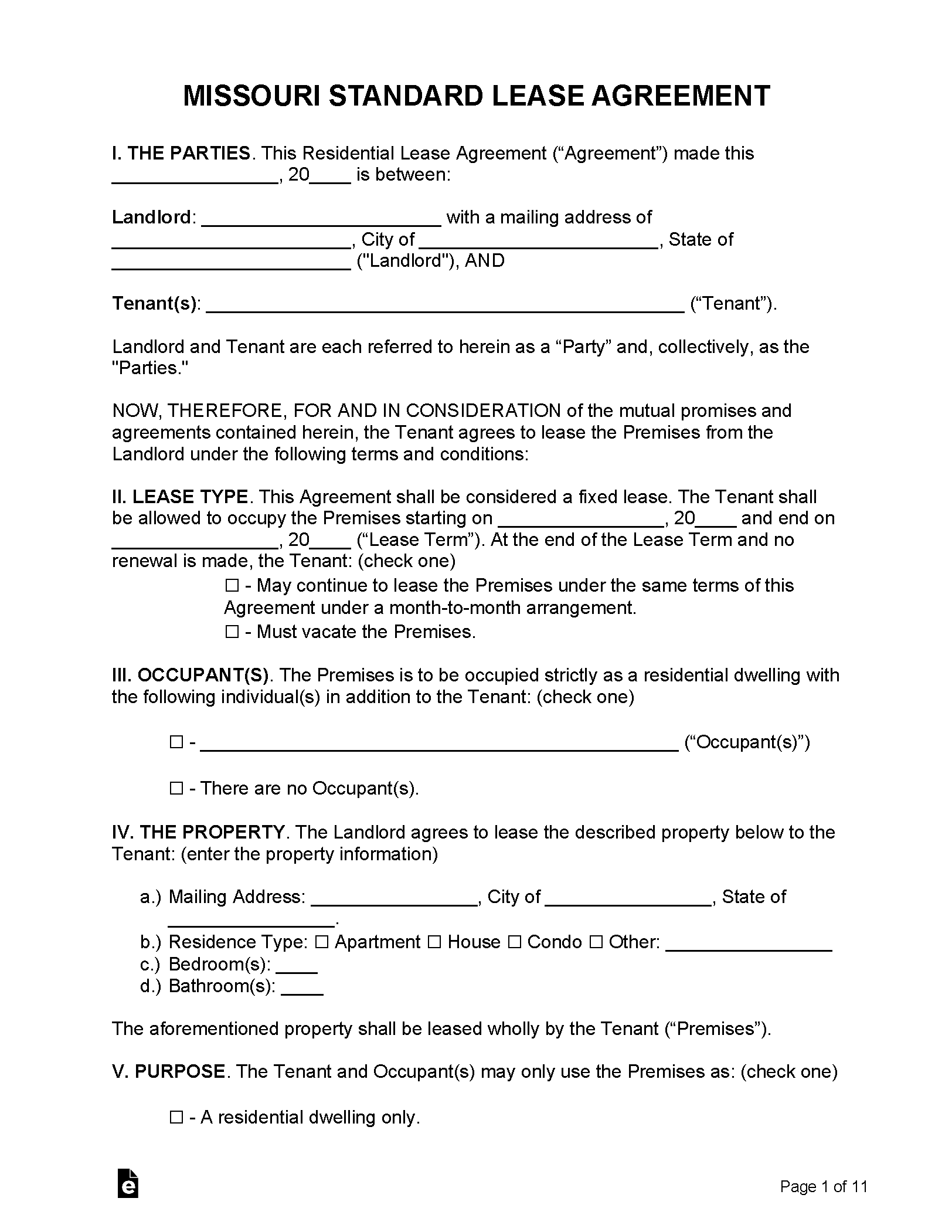 Free Missouri Lease Agreement Templates 6 PDF WORD RTF