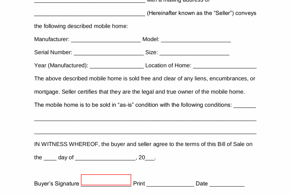Free Mobile Manufactured Home Bill Of Sale Form PDF Word EForms