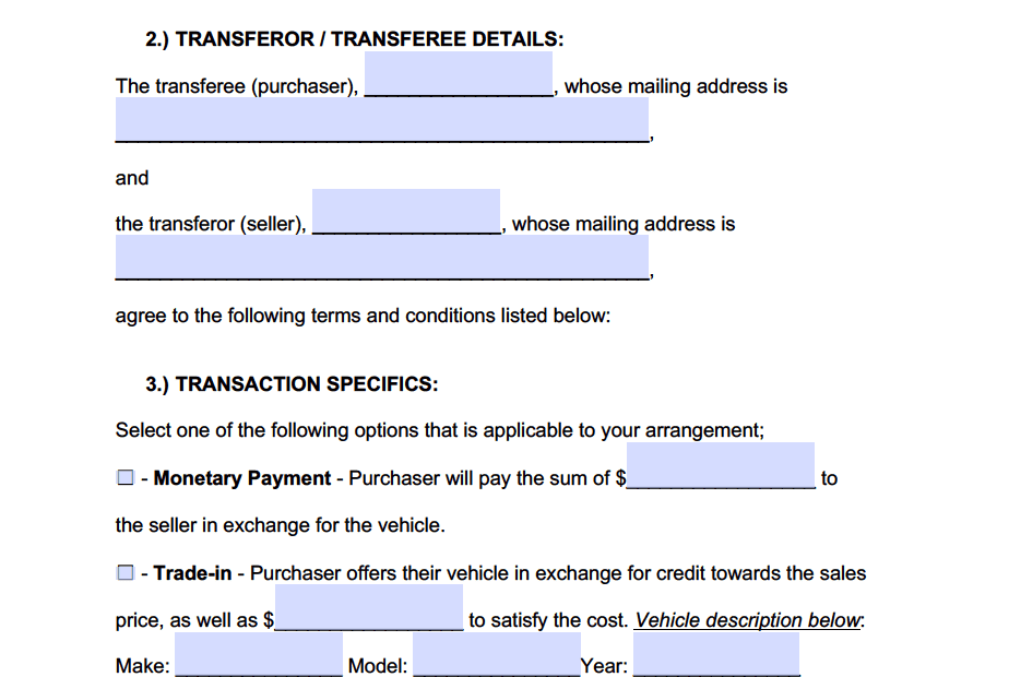 Free Motor Vehicle DMV Bill Of Sale Form PDF Word