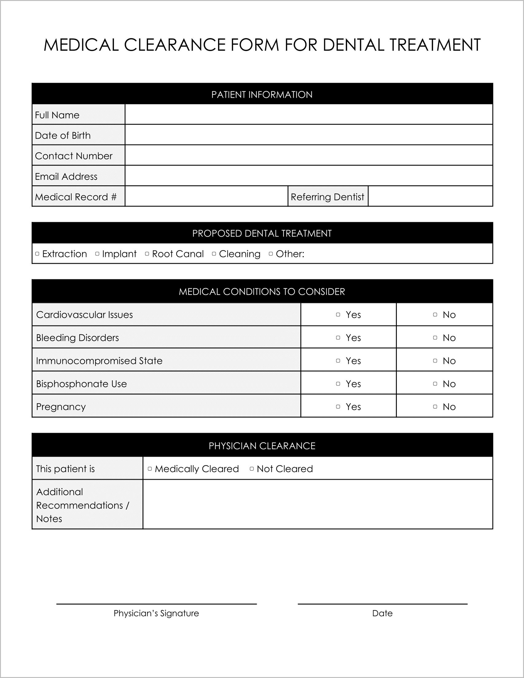 Free Must Have Dental Clearance Forms No Signup Required 