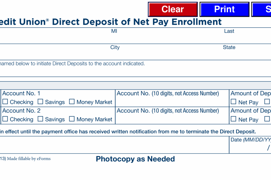 Free Navy Federal Credit Union NFCU Direct Deposit Form PDF EForms