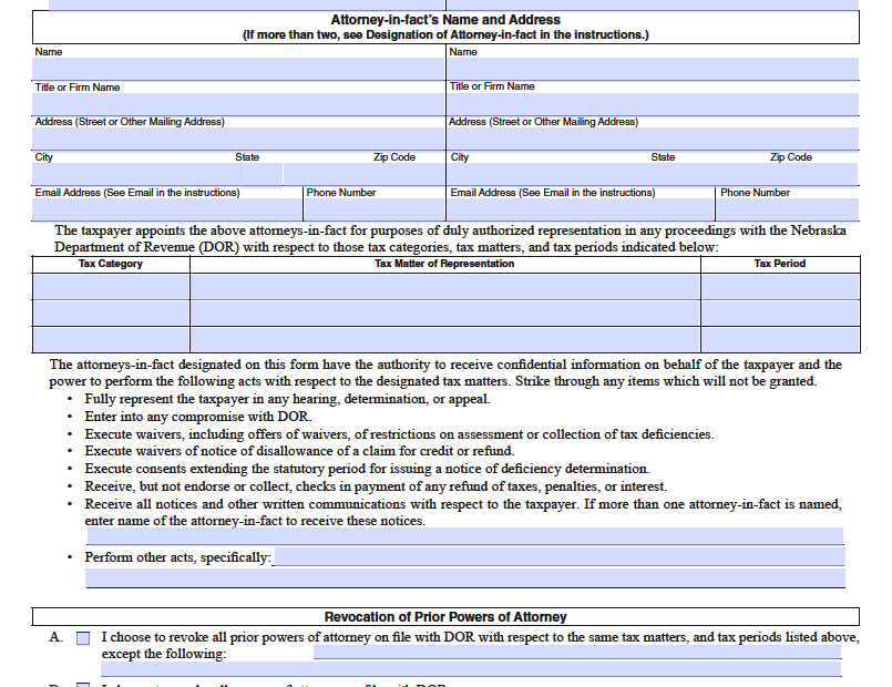 Free Nebraska Tax Power Of Attorney Form PDF