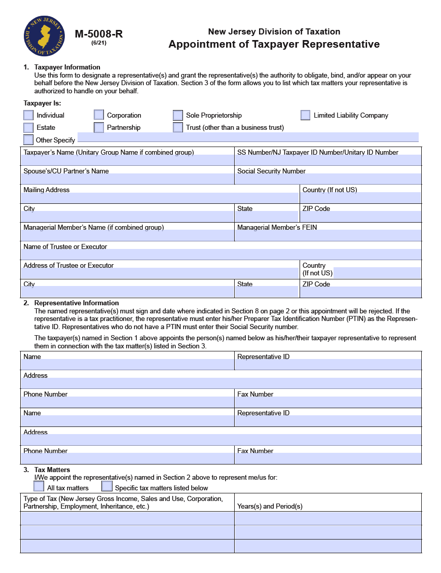 Free New Jersey Tax Power Of Attorney Form PDF
