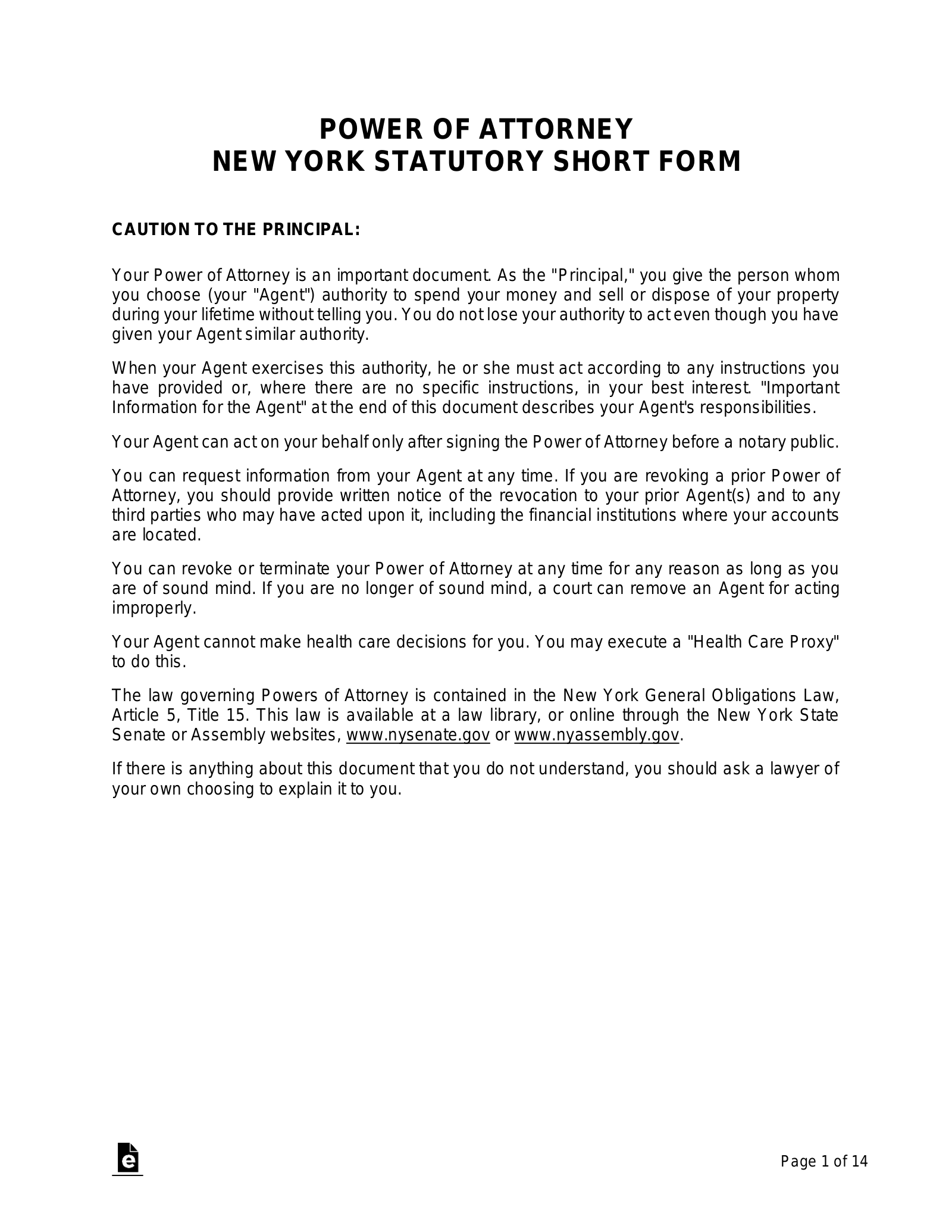 Free New York Durable Statutory Power Of Attorney PDF Word 