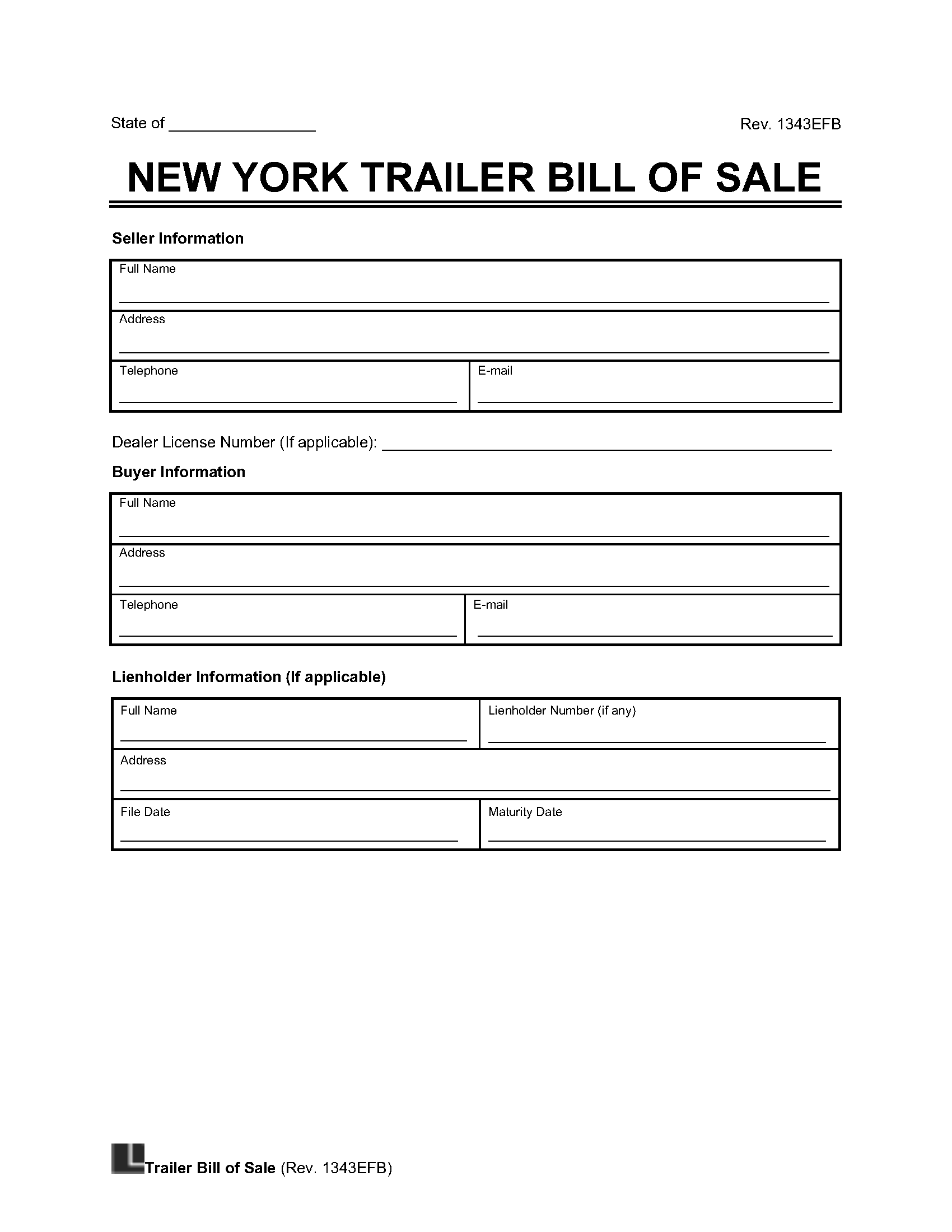 Free New York Trailer Bill Of Sale Template PDF U0026 Word Legal Templates