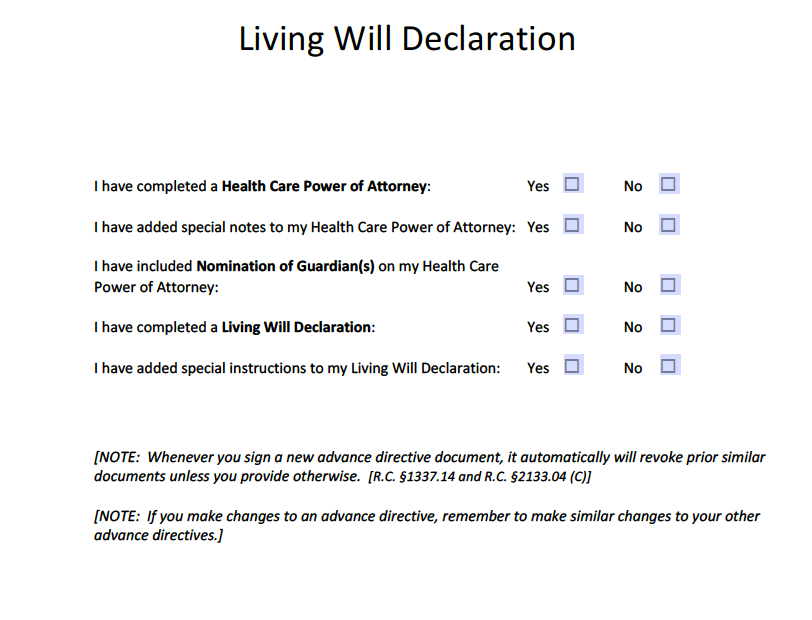 Free Ohio Advance Directive Form Medical POA U0026 Living Will PDF