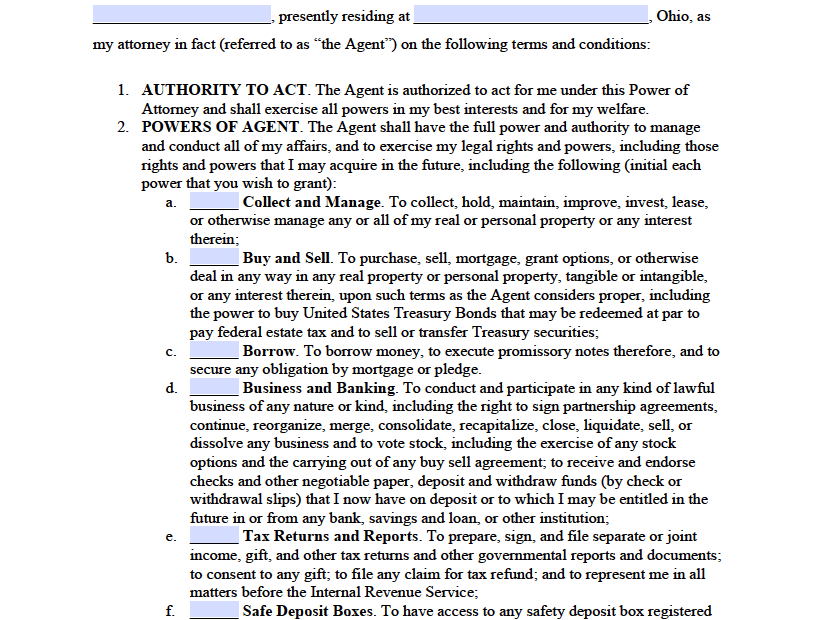 Free Ohio Durable Financial Power Of Attorney Form PDF Word