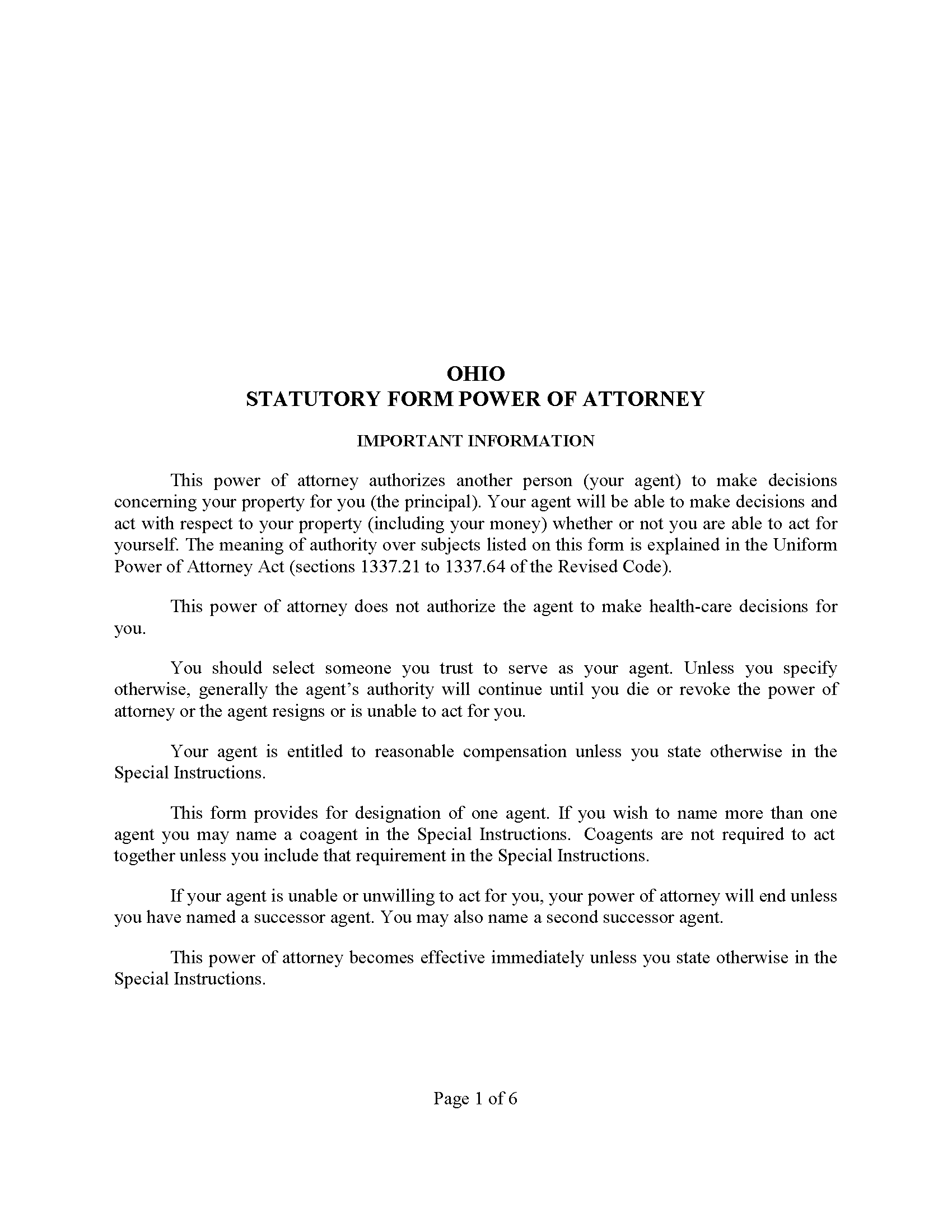 Free Ohio Power Of Attorney Forms 10 PDF