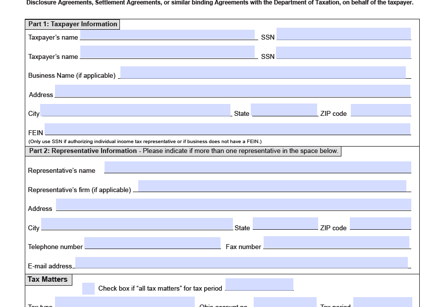 Free Ohio Tax Power Of Attorney Form PDF