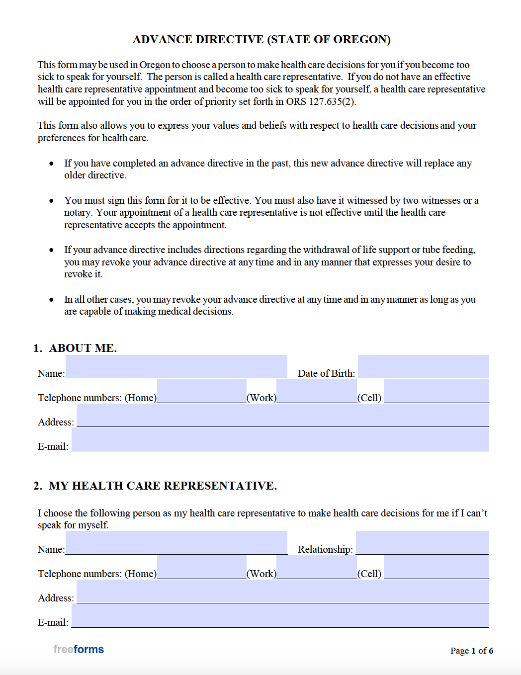 Free Oregon Advance Directive Form Medical POA U0026 Living Will PDF