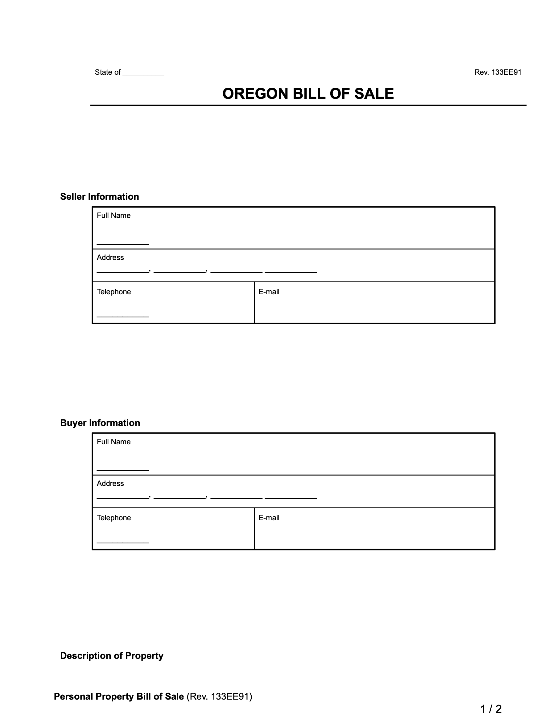 Free Oregon Bill Of Sale Forms PDF U0026 Word