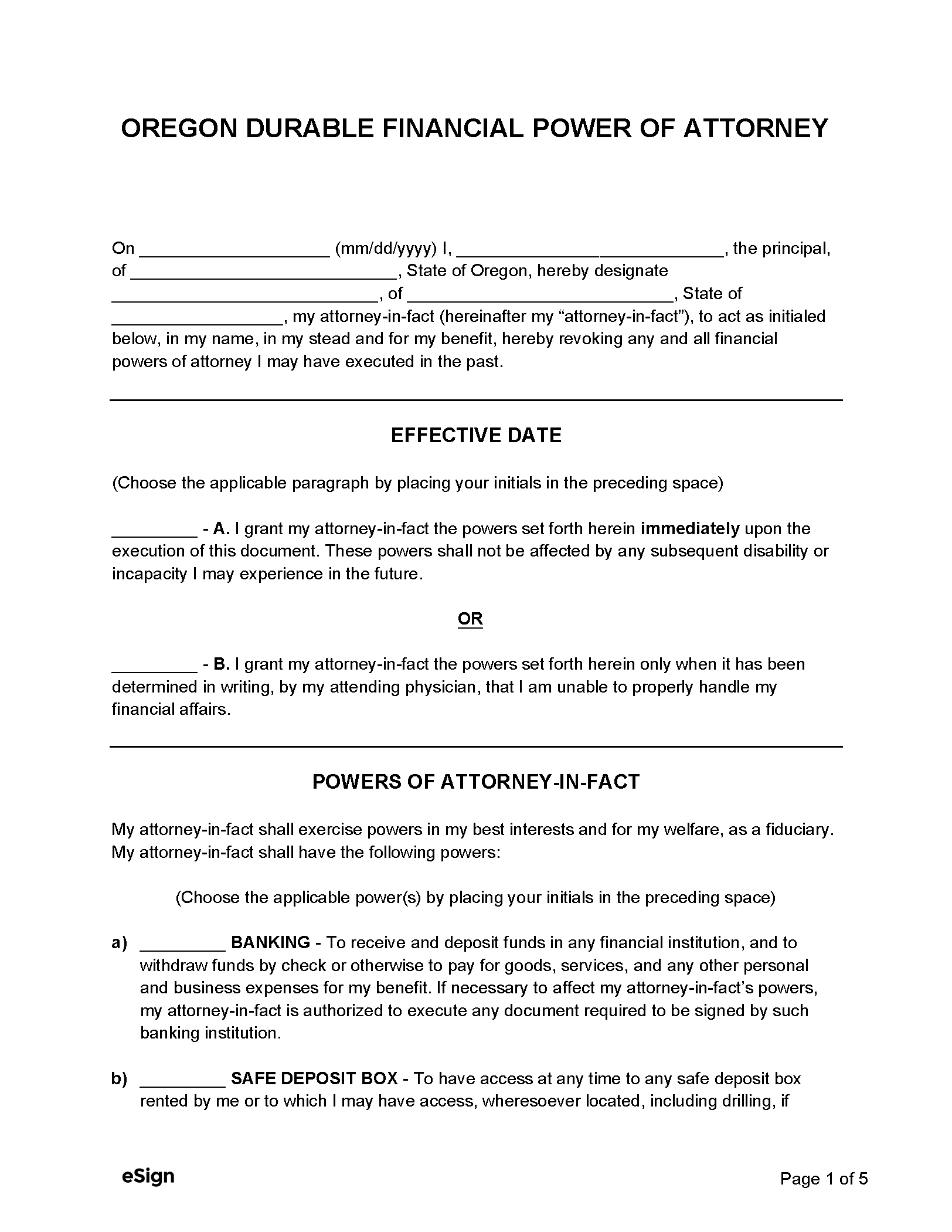 Free Oregon Power Of Attorney Forms 8 PDF Word