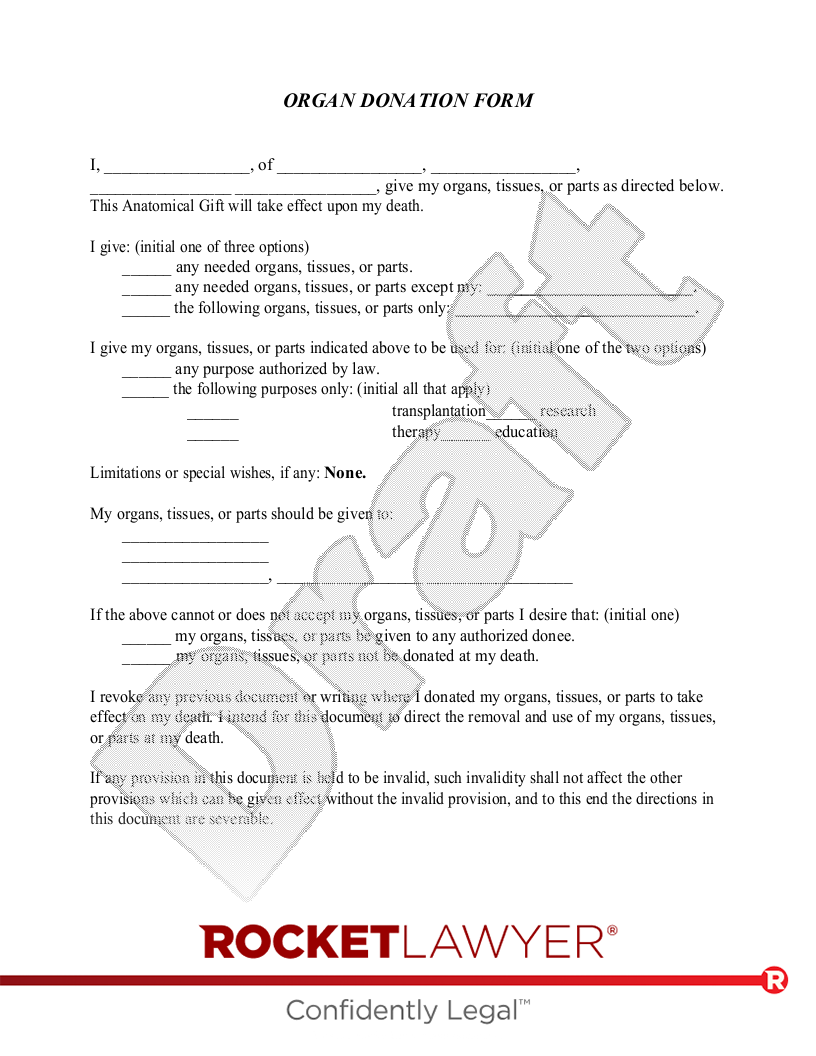 Free Organ Donation Form Make U0026 Download Rocket Lawyer