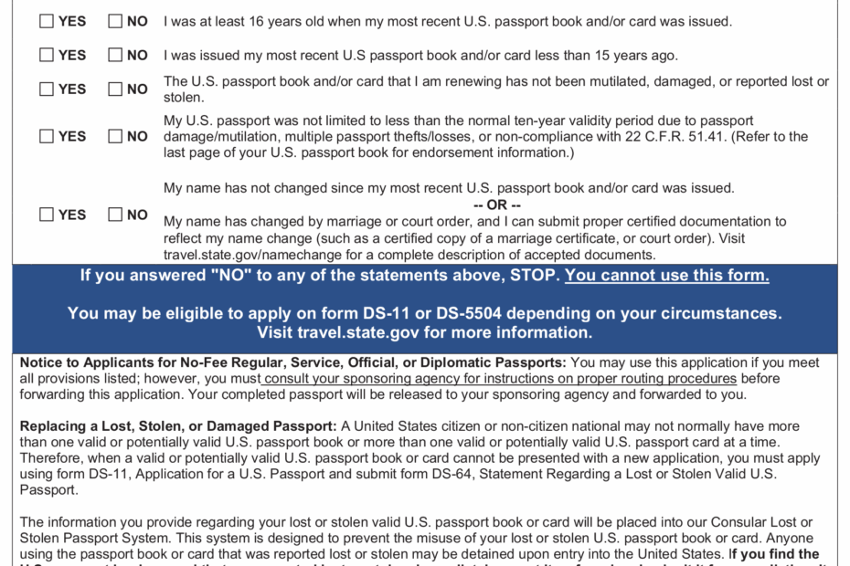 Free Passport Renewal Application Form DS 82 PDF EForms
