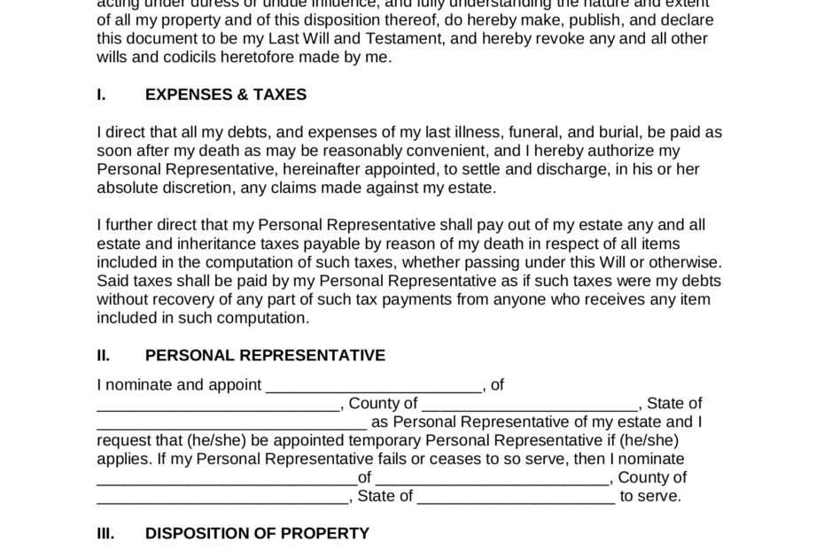 Free Pennsylvania Last Will And Testament Template PDF Word