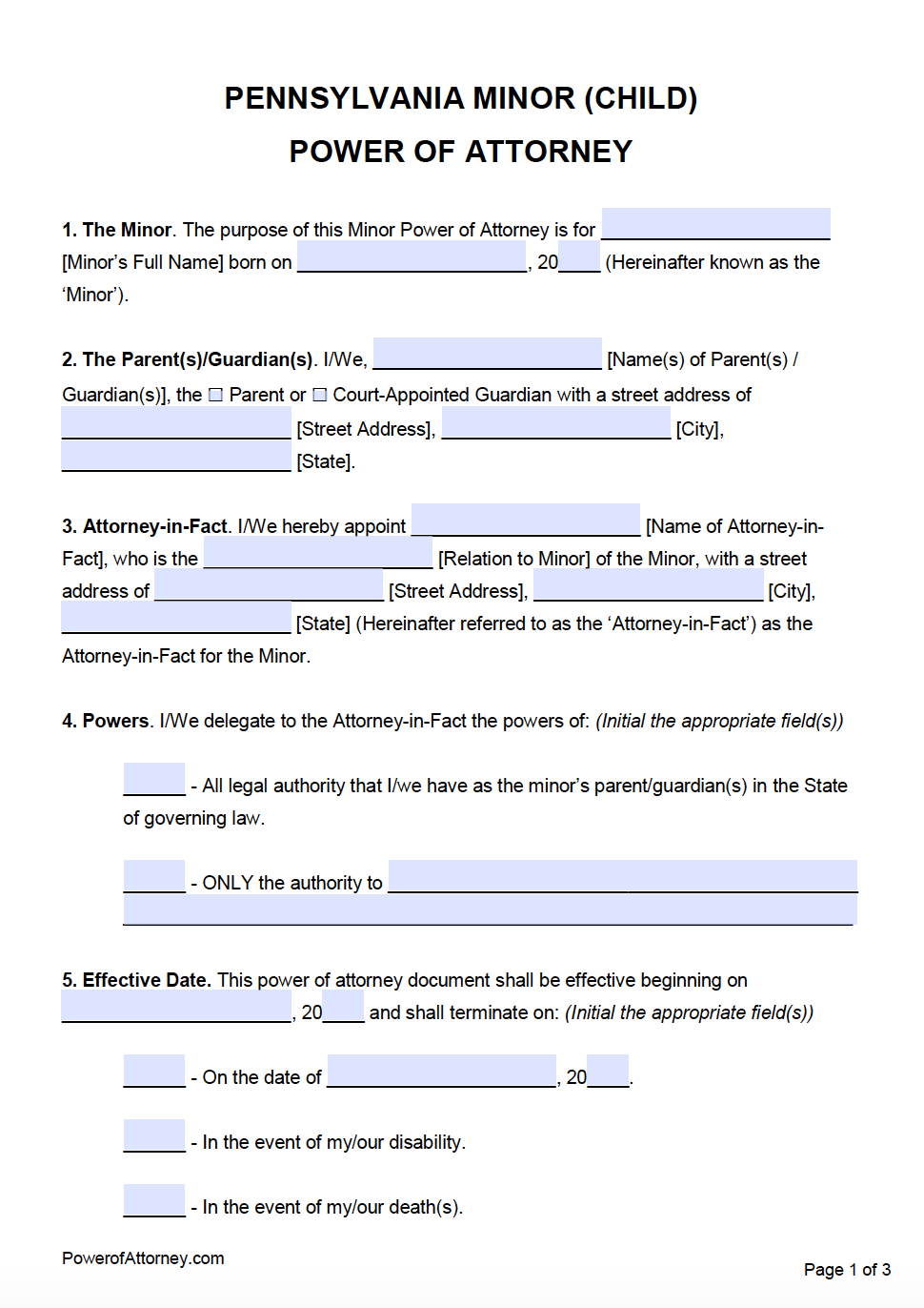 Free Pennsylvania Power Of Attorney Forms PDF Templates