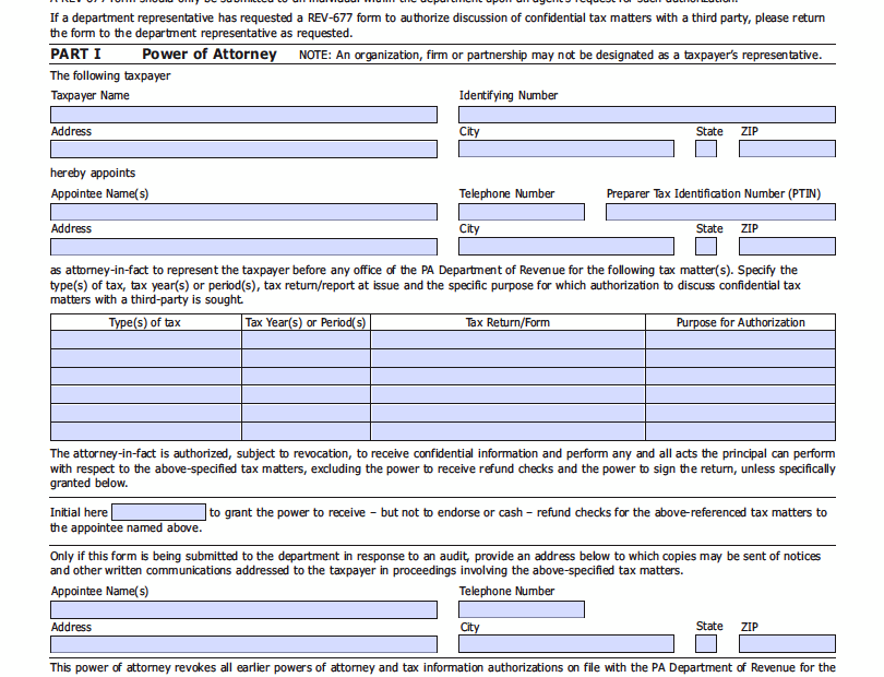 Free Pennsylvania Tax Power Of Attorney Form PDF