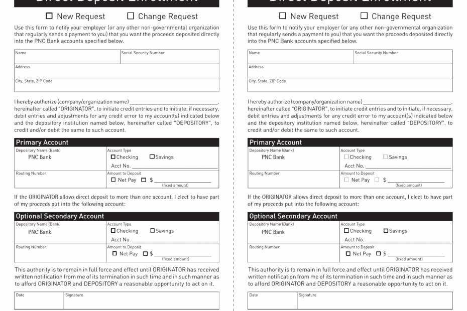 Free PNC Bank Direct Deposit Authorization Form PDF EForms