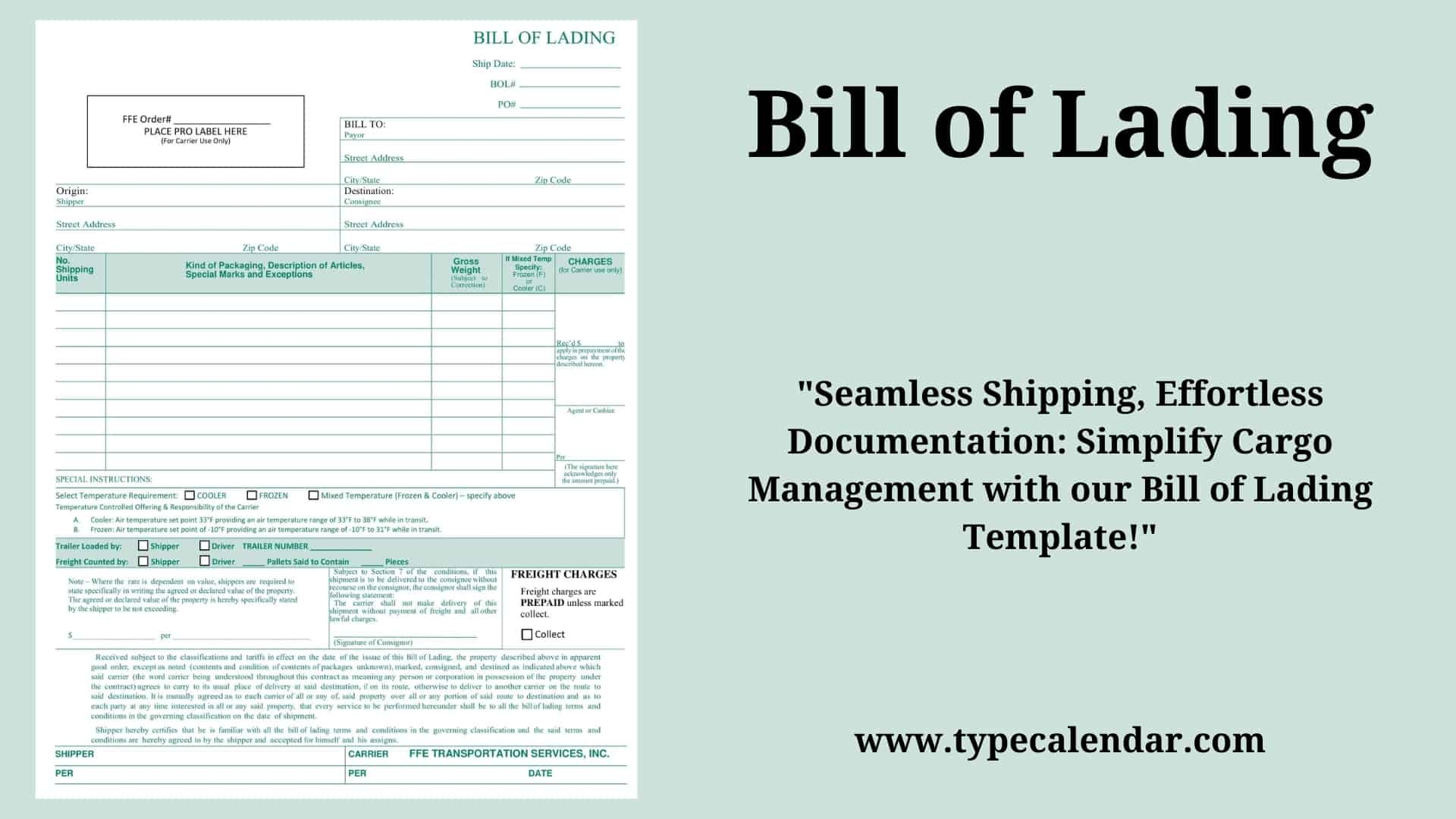 Free Printable Bill Of Lading Templates Excel Word PDF Free Printable Bill Of Lading Templates Excel Word PDF
