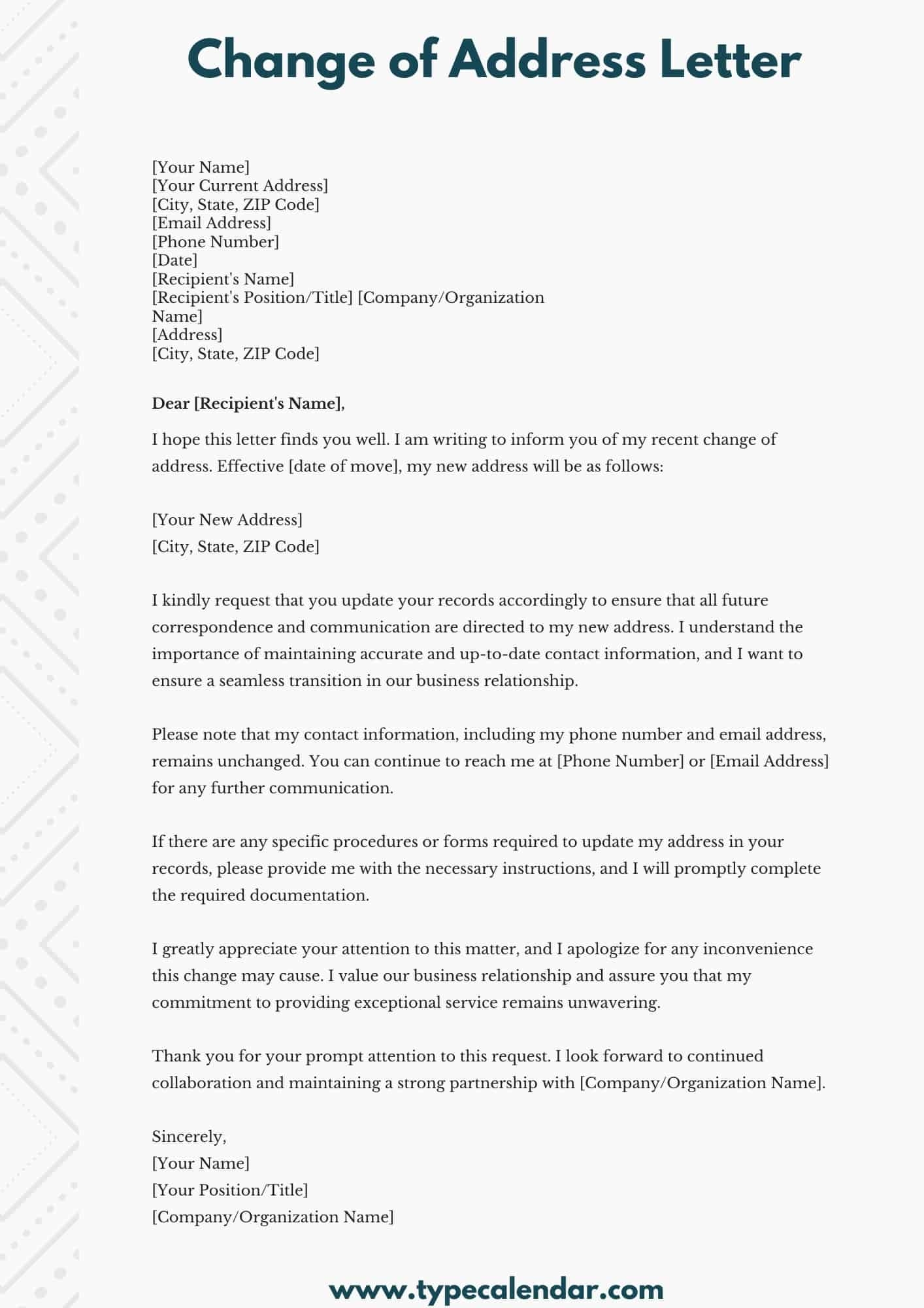 Free Printable Change Of Address Letter Templates PDF Word Business Vendors