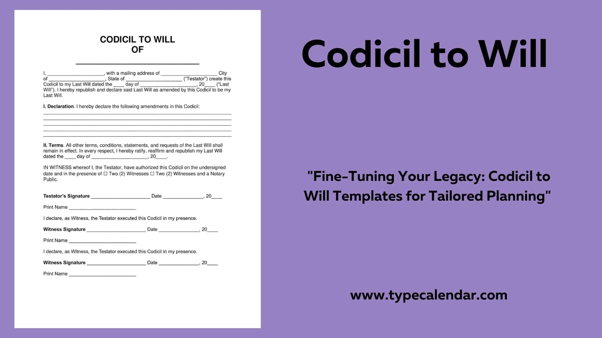 Free Printable Codicil To Will Templates PDF Word Form