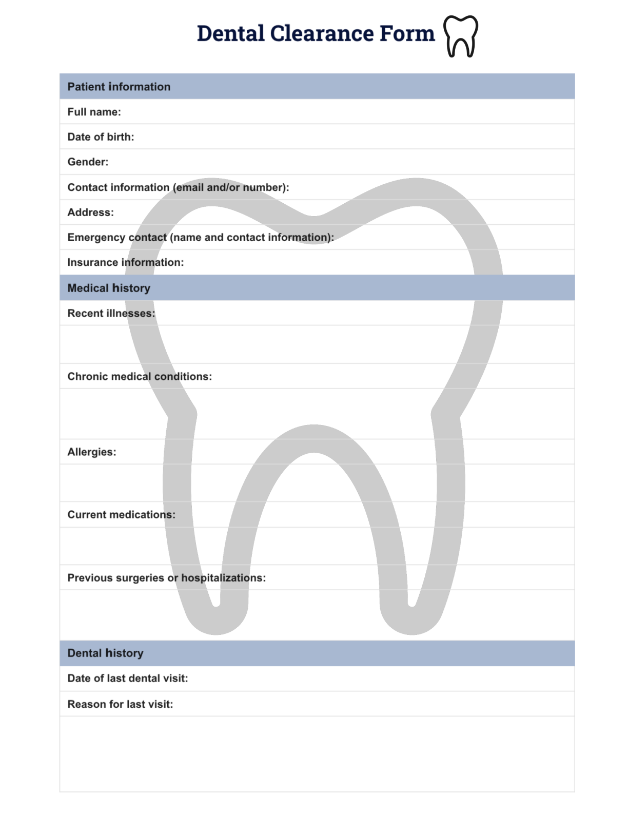 Free Printable Dental Clearance Form Template Printerfriendly Free Printable Dental Clearance Form Template Printerfriendly